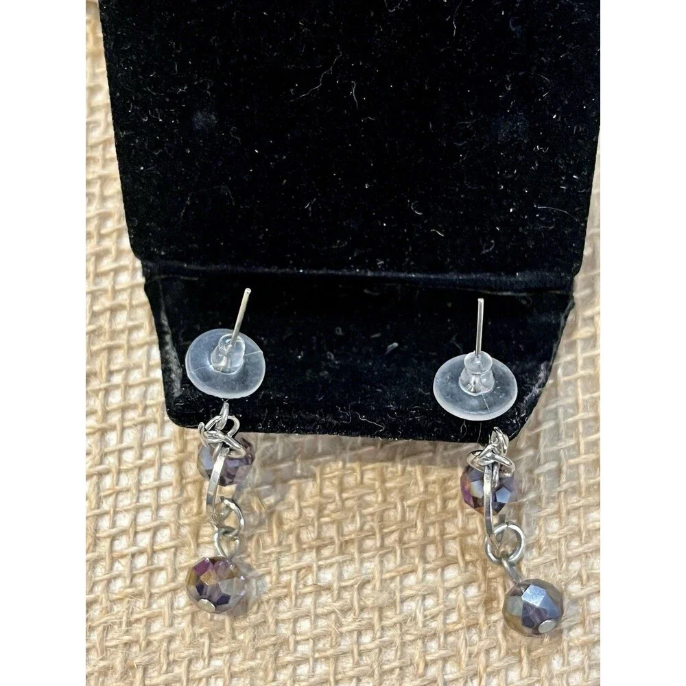 Iridescent Glass Teardrop Dangle Earrings Pierced Rainbow Aurora Borealis Fairy